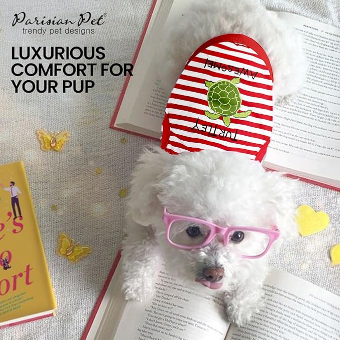 Parisian Pet Unisex Dog Tshirt - Embroidered “ Turtley Awesome! “ Dogs Clothes - Breathable and Lightweight Dog Tank Top- Sleeveless Red Doggy Tee Shirts - Machine Washable Shirt for Large Dogs - 2XL