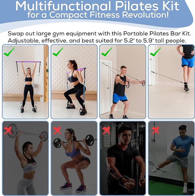 Upgraded Pilates Bar Kit – 39” Adjustable Exercise 6X 20, 20, 30, 30, 40 40 lbs