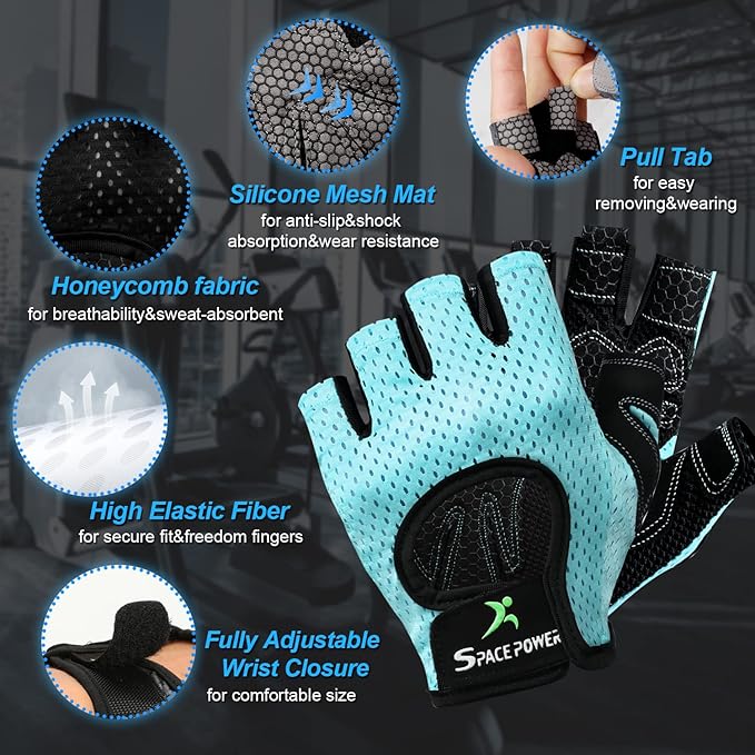 spacepower Workout Gloves - Lightweight Breathable Gym Gloves for Women & Men's Exercise