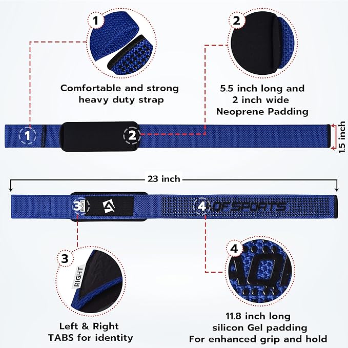Lifting Wrist Straps for Weightlifting, Powerlifting & Deadlifts – 23” Neoprene Padded Cotton Straps for Strength Training & Gym Workouts - Maximum Grip Support for Men & Women