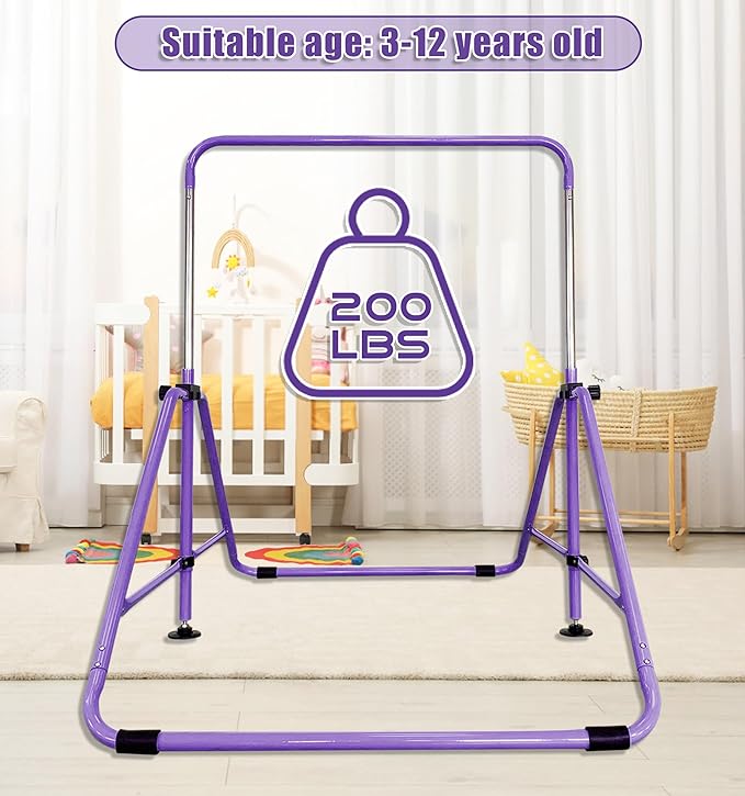 Upgrade Foldable Gymnastic Bar with Mat for Kids 3-12, 200 200 lbs