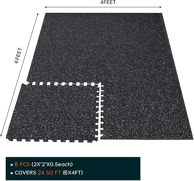 0.56 Inch Thick Gym Flooring for Home Gym 24 Sq 6 Pcs 24 x 24in Tile,