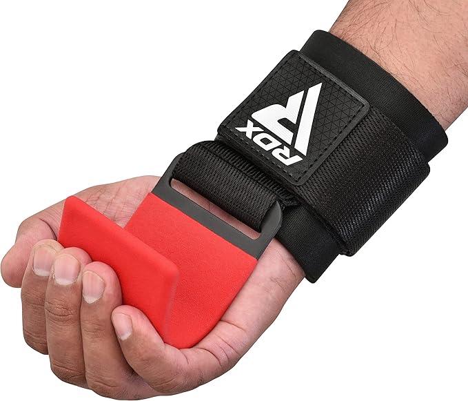 RDX Weight Lifting Hooks Straps Pair, Non-Slip Rubber Coated Grip, 7mm Neoprene Padded Wrist Wrap Support Powerlifting Deadlift Pull Up Fitness Strength Training, Gym Bodybuilding Workout, Men Women