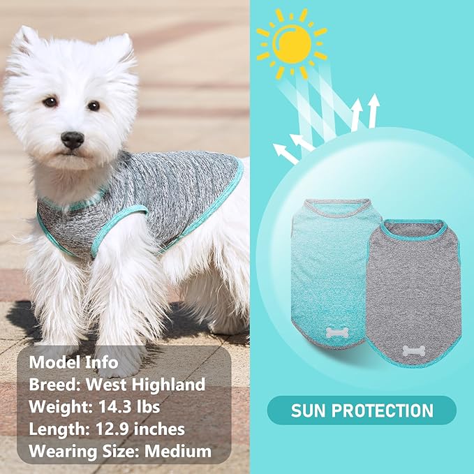 KYEESE 2 Pack Dog Shirts Quick Dry Soft Stretchy Pet T-Shirts with Reflective Label Tank Top Sleeveless Vest Sun Protection Dog Clothes for Small Medium Dogs, Medium, Grey+Blue