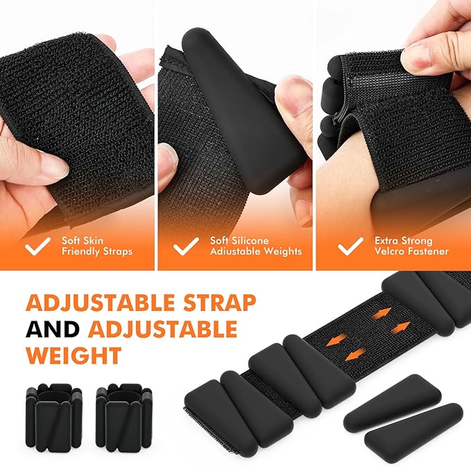 Wrist Weights, Ankle Weights for Women Men, Adjustable 2 (1LB (1LB Each)