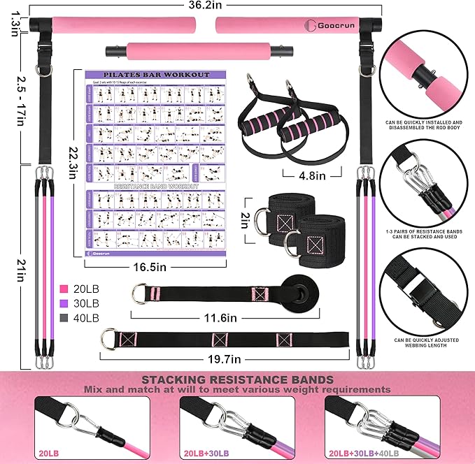 Portable Pilates Bar and Resistance Band Set