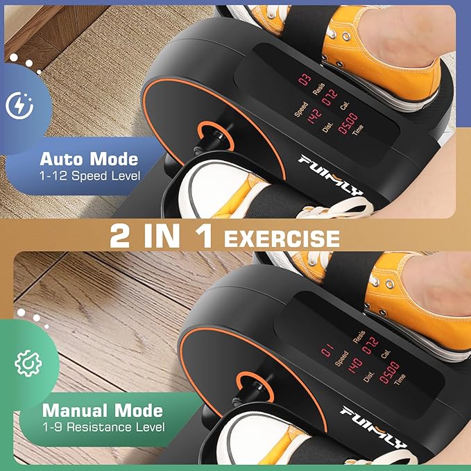 FUNMILY Under Desk Elliptical, Ellipse Leg Exerciser While Sitting for Seniors with Display Monitor, Portable Seated Pedal Exerciser with Remote Control for Home Office Use Fully Assembled