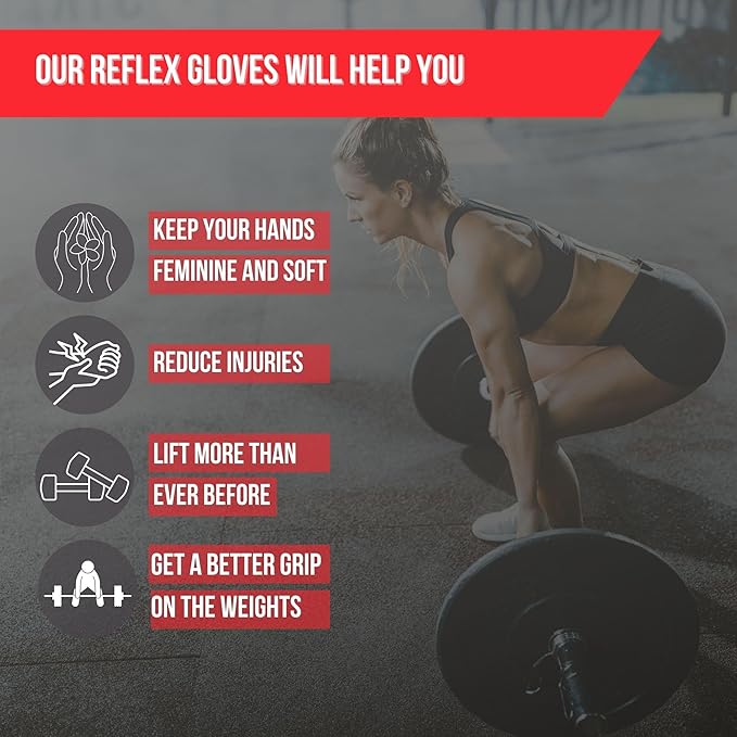 Reflex Workout Gloves for Women - Gym Gloves for Women Into Weights, HIIT, Strength Training - Weightlifting Gloves for Women with Full Palm Protection