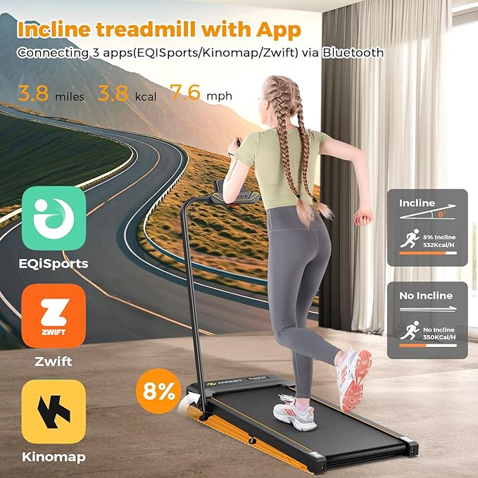Walking Pad, Under Desk Treadmill for Home Office, Small Walking Pad with Handle Bar and Incline, Foldable Treadmill with Remote Control, APP