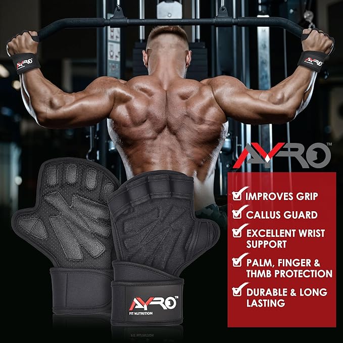 AYRO Ventilated Weightlifting Workout Gloves for Men & Women, Gym Gloves with Built-in Wrist Wraps for Men & Women-Best for Weightlifting, Gym Fitness, Hand Support & Cross Training