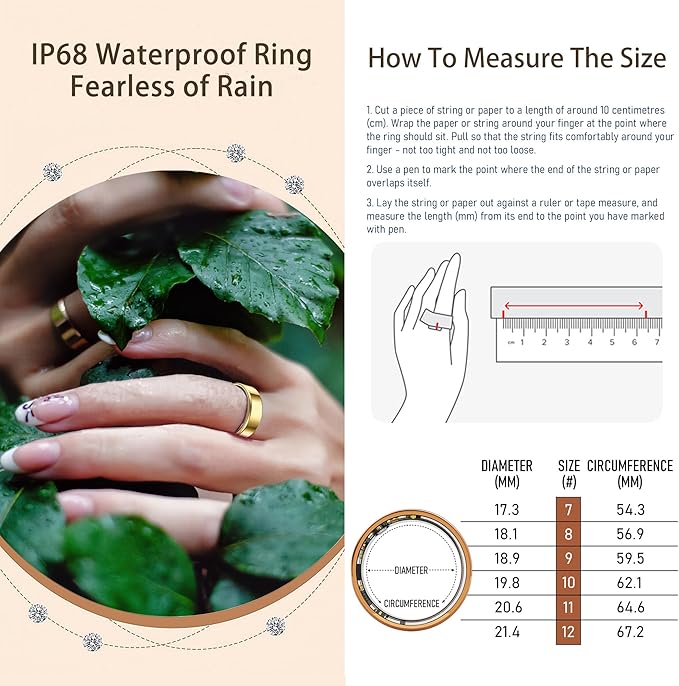 Smart Ring for Men Women Health Rings Heart Rate Sleep Monitor Step Counter Pedometer Sports Ring Fashion Fitness Tracker Ring with Charging Case Gold Rings for Android iOS Phones
