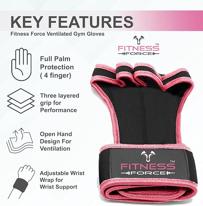 FITNESS FORCE Ventilated Gym Gloves for Men with Built-in Wrist Support for Workouts Weightlifting Gloves Workout Gloves for Women Exercise Fitness Gloves Perfect for Powerlifting, Cross Training