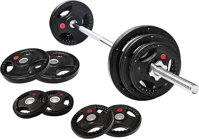 Cast Iron Standard Weight Plates Including 5FT Standard Barbell with Star Locks, 45-Pound Set (35 Pounds Plates + 10 Pounds Barbell), Multiple Packages