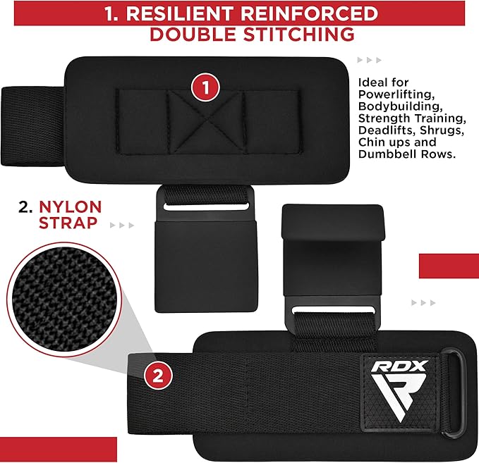 RDX Weight Lifting Hooks Straps Pair 7mm Neoprene