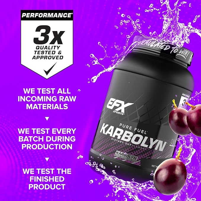 EFX Sports Karbolyn Fuel | Fast-Absorbing Carbohydrate Powder | Carb Load, Sustained Energy, Quick Recovery | Stimulant Free | 36 Servings (Grape)