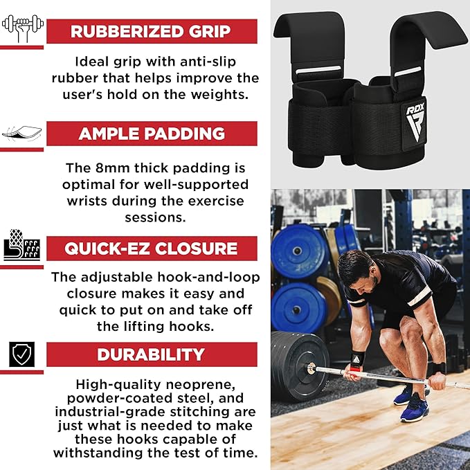 RDX Weight Lifting Hooks Straps Pair 7mm Neoprene