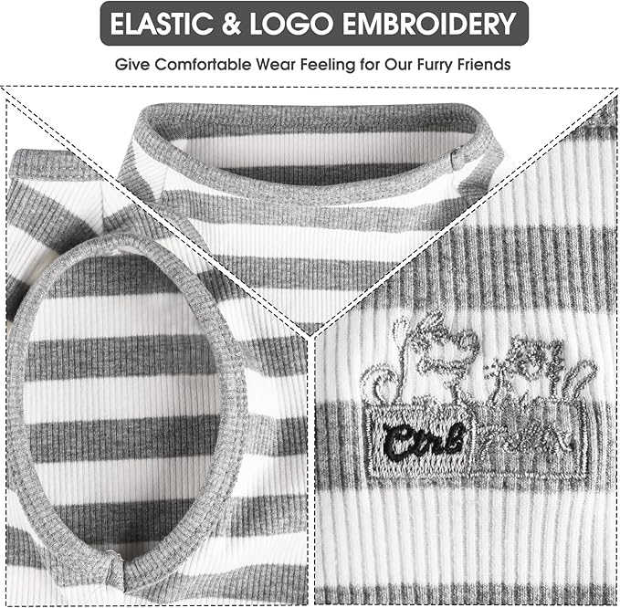 Dog Shirt Striped Clothes Stretchy Vests for Small Medium Large Dogs Boy Girl Cat Apparel Soft Cotton Puppy T-Shirts Lightweight Pet Tank Top Kitten Outfit Pack-2 Black & Light Grey L