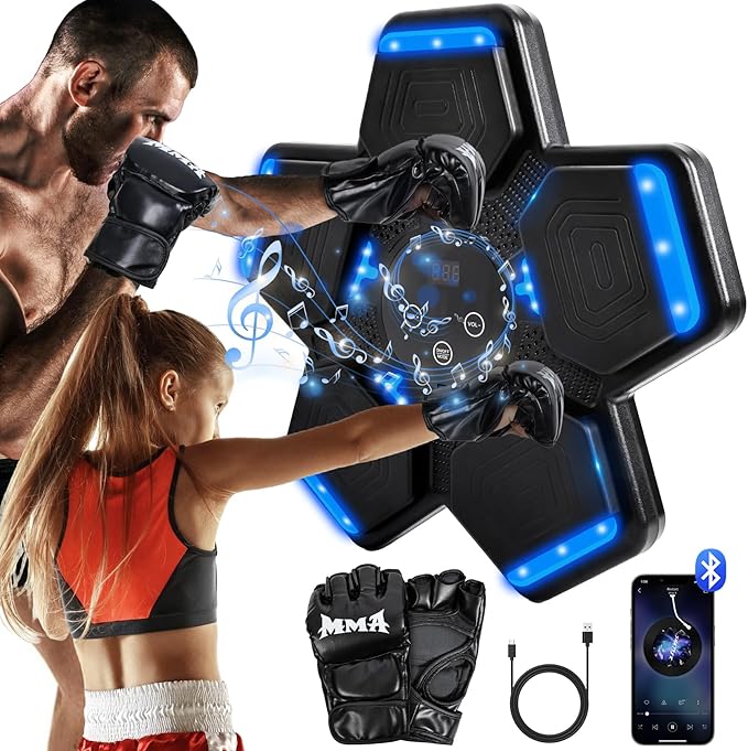 Music Boxing Machine, Wall Mount Punching Bag With Gloves, Bluetooth Target for Kids Adult, Workout Equipment for Home, Office, Gym