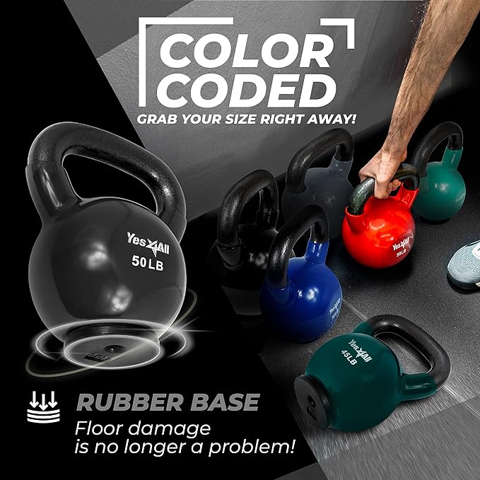 Yes4All Kettlebells Rubber Base (10-65 lbs)