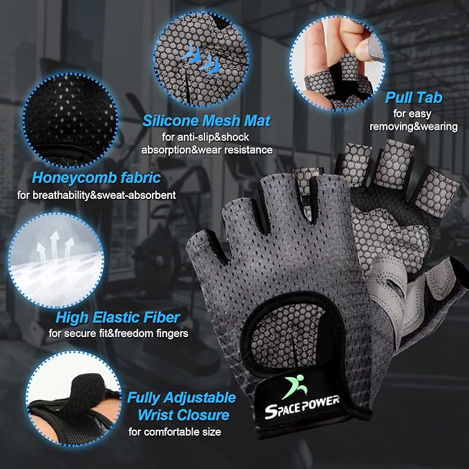 spacepower Workout Gloves - Lightweight Breathable Gym Gloves for Women & Men's Exercise