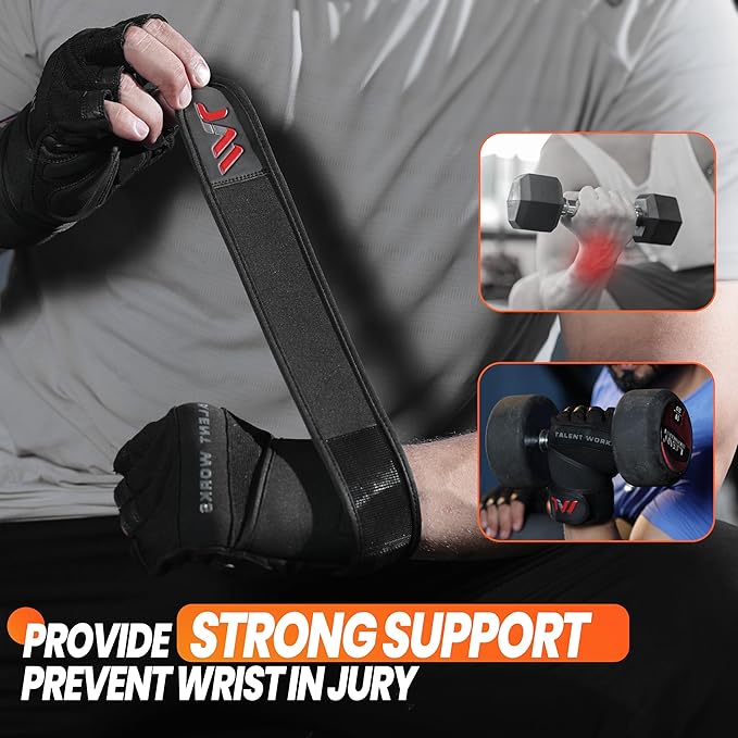 Weight Lifting Gloves with Wrist Wrap Support โ Full Protection, Anti-Slip Grip, Padded Gym Gloves for Men Women โ Ideal for Weightlifting, Cross Training, Pull-Ups, Fitness