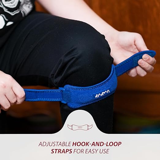KARM Kids Knee Brace Strap - Osgood Schlatter Knee Brace Youth for Kids, Child - Patellar Tendon Support Patella Band for Pain, Sports, Basketball with 3 Length Adjustable Straps (Single, Blue)