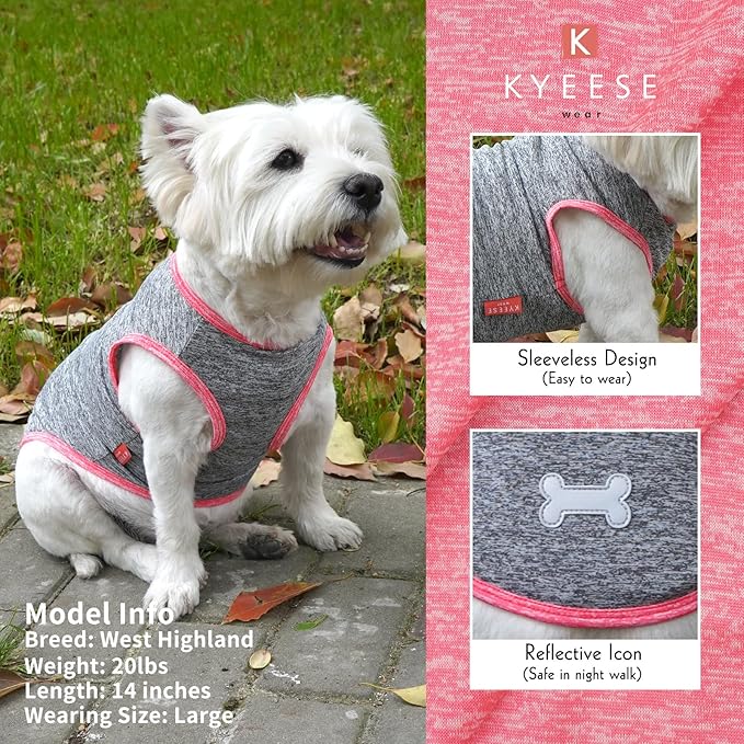 KYEESE 2 Pack Sun Protection Dog Shirts Quick Dry Soft Stretchy Pet T-Shirts Sleeveless Vest with Reflective Label Tank Top Dog Clothes for Small Dogs, Coral Red+Grey, M