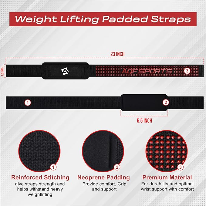 Lifting Wrist Straps for Weightlifting, Powerlifting & Deadlifts – 23” Neoprene Padded Cotton Straps for Strength Training & Gym Workouts - Maximum Grip Support for Men & Women