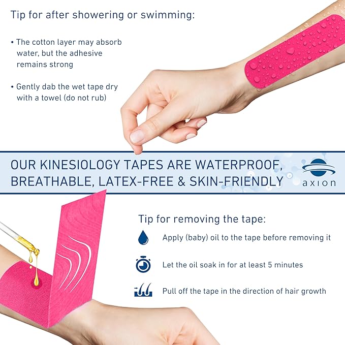 Kinesiology Tape Uncut | 2 Rolls of Athletic Sports Tape in Pink and Beige | 16ft Length and 2'' Width per Roll | Waterproof • Skin-Friendly • Elastic | Ideal for Sports | axion