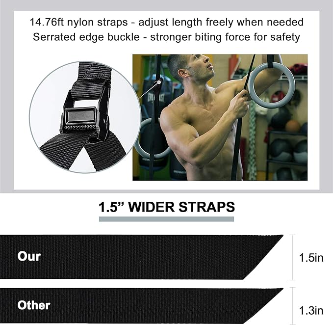 PACEARTH Gymnastic Rings 1100lbs Capacity with 14.76ft Adjustable