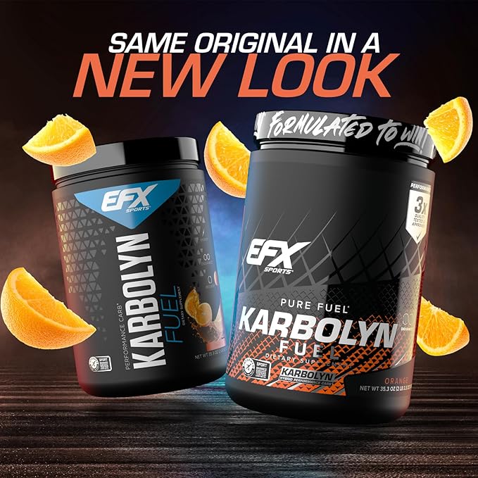 EFX Sports Karbolyn Fuel | Fast-Absorbing Carbohydrate Powder | Carb Load, Sustained Energy, Quick Recovery | Stimulant Free | 18 Servings (Orange)