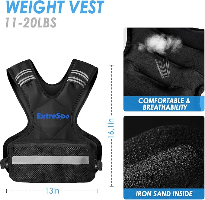 Adjustable Weighted Vest for Women and Men, 4-10lb/11-20lb/20-32lb Weight Vest with 6 Ironsand Weights, Body Weight Vest Exercise Set with Reflective Strip for Strength Training and Workout