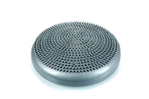 CanDo Inflatable Balance Disc for Balance Training, Proprioception, Strengthening Lower Extremities, Posture, Back Pain, Stress Relief, Restlessness and Anxiety. Silver, 14” Diameter