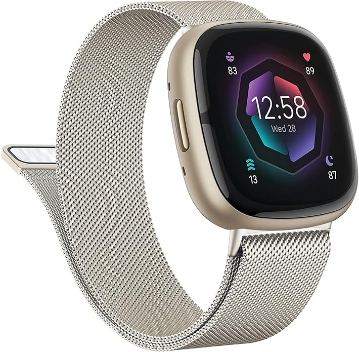 Vanjua Metal Band for Fitbit Sense 2 / Sense Bands, Fitbit Versa 4 / Versa 3 Bands Women Men, Stainless Steel Mesh Magnetic Replacement Bracelet Strap Compatible for Fitbit Sense 2 / Versa 4 Smartwatch