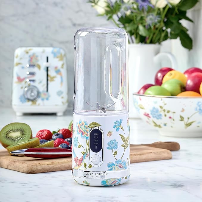 Laura Ashley Portable Blender for Smoothies by VQ - Compact, Powerful & Easy to use USB Rechargeable Mini Blender for Shakes and Smoothies with 450 mL Bottle - Smoothie Blender for Kitchen/Gym/Travel