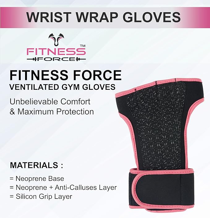 FITNESS FORCE Ventilated Gym Gloves for Men with Built-in Wrist Support for Workouts Weightlifting Gloves Workout Gloves for Women Exercise Fitness Gloves Perfect for Powerlifting, Cross Training