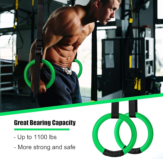 PACEARTH Gymnastic Rings 1100lbs Capacity with 14.76ft Adjustable