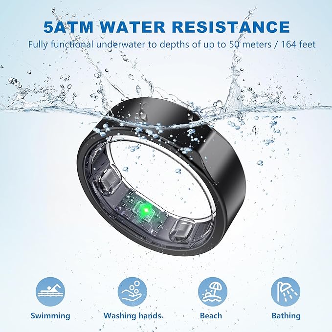 Smart Ring-Size First Before You Buy, No APP Subscription,7-10 Days of Use,Sleep & Activity Real-Time Monitor, Stress/Heart Rate/SPO₂ Tracker, Compatible with iOS and Android (Black, 10)