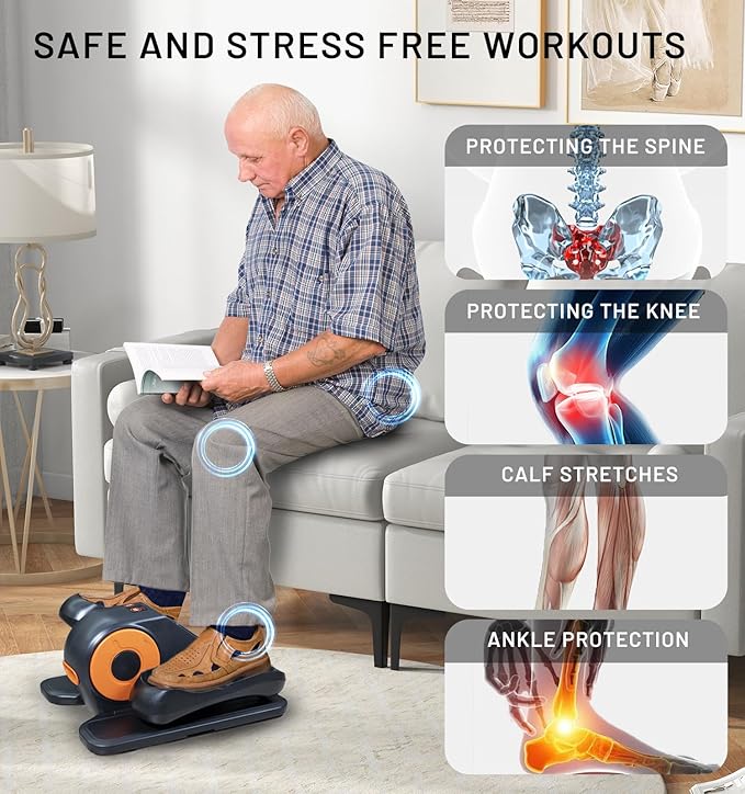 Under Desk Elliptical Machine, Ellipse Leg Exerciser for Seniors Adults with 12 Adjustable Speed, Quiet & Portable Seated Pedal Exerciser with Remote Control & Non-Slip Foot Straps
