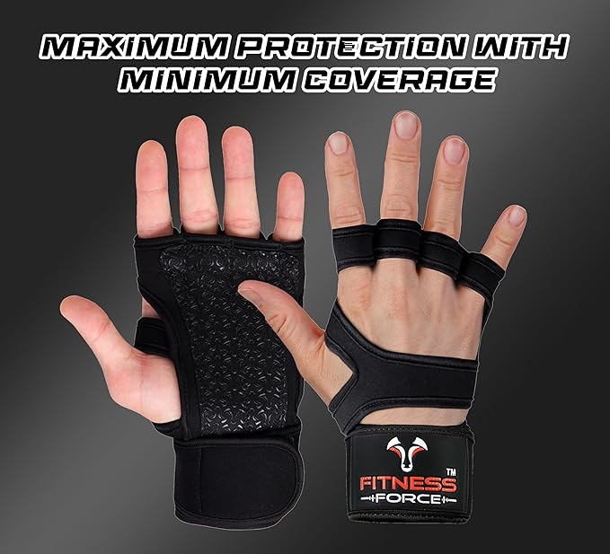 FITNESS FORCE Ventilated Gym Gloves for Men with Built-in Wrist Support for Workouts Weightlifting Gloves Workout Gloves for Women Exercise Fitness Gloves Perfect for Powerlifting, Cross Training
