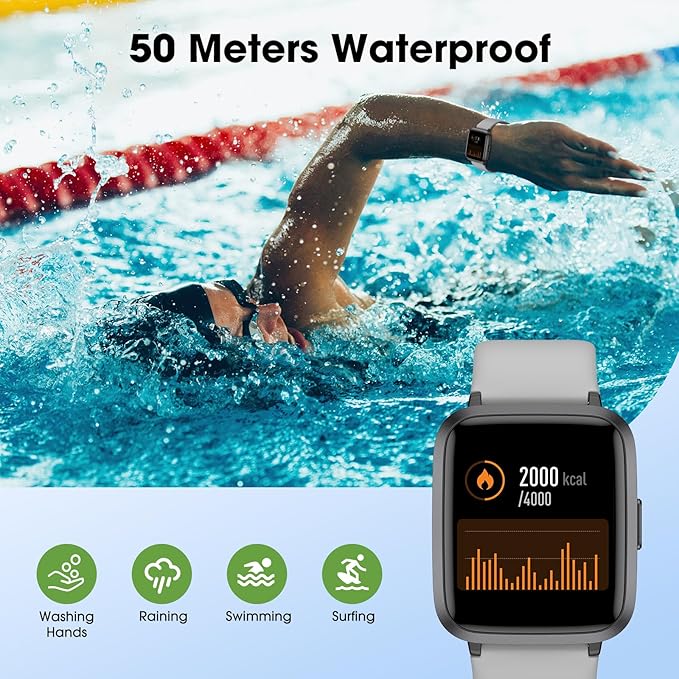 Fitness Tracker Watch with Heart Rate Monitor 5ATM Waterproof