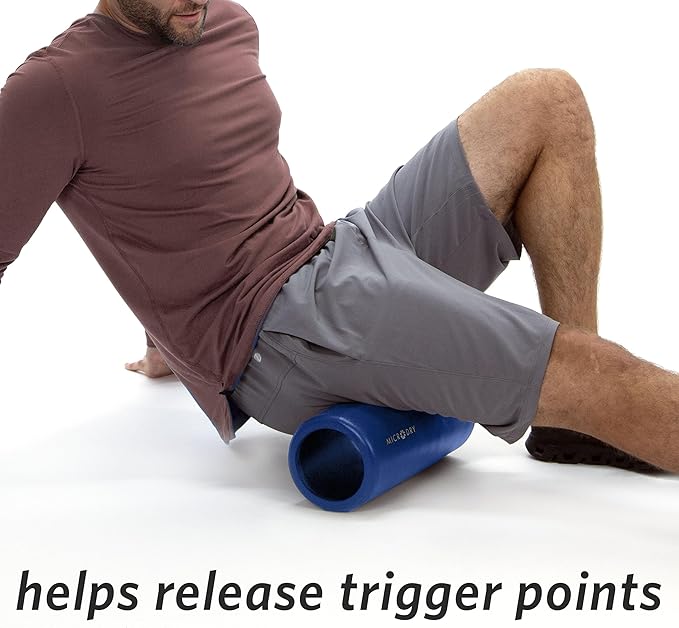 MICRODRY Deluxe Fitness Foam Back Roller for Muscle Relief 13x5.3", Blue