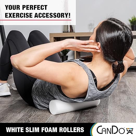 CanDo Slim White PE Foam Rollers for Exercise 3" x 36" Round