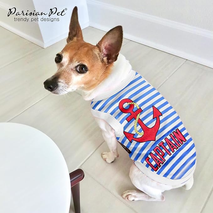 Parisian Pet Unisex Dog Tshirt - Embroidered “ Captain “ Dog Shirt - Breathable and Lightweight Tank Top - Machine Washable Tee Shirts for Large Dogs - XL