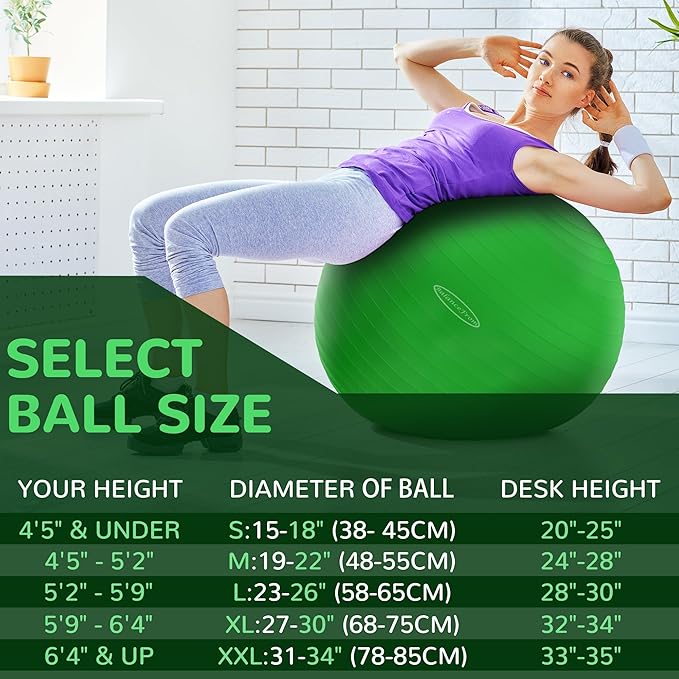 Anti-Burst and Slip Resistant Exercise Ball Yoga Ball 2,000-Pound Capacity,