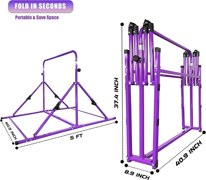 Upgrade Foldable Gymnastic Bar with Mat for Kids 3-12, 200 200 lbs