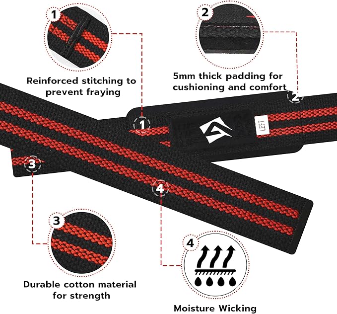 Lifting Wrist Straps for Weightlifting, Powerlifting & Deadlifts – 23” Neoprene Padded Cotton Straps for Strength Training & Gym Workouts - Maximum Grip Support for Men & Women