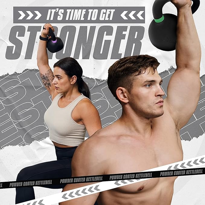Yes4All Powder Coated Cast Iron Kettlebell Strength Training Kettlebells Weight Set for Full Body Workout, Home Gym