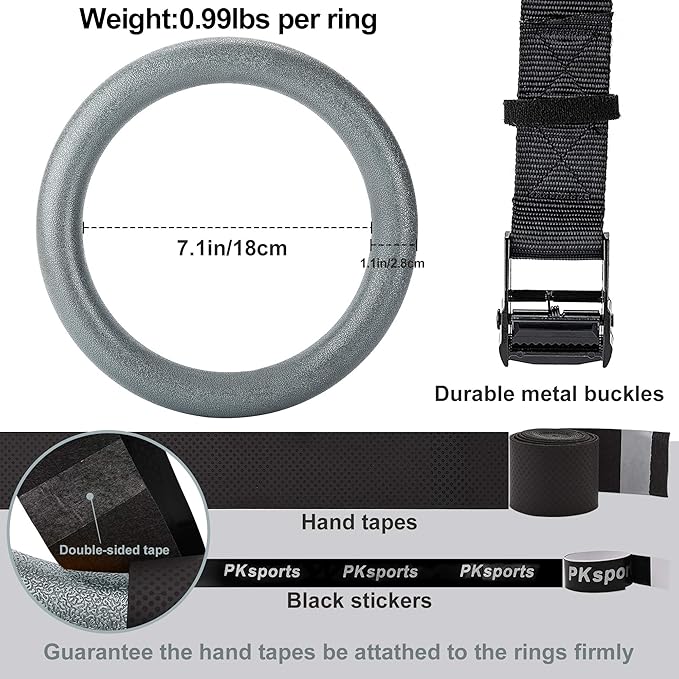 PACEARTH Gymnastic Rings 1100lbs Capacity with 14.76ft Adjustable