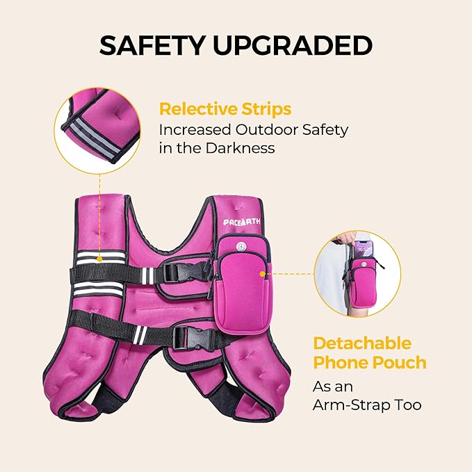 PACEARTH Weighted Vest,4lb/6lb/10lb/12lb/16lb/20lb/25lb/30lb Weight Vest with Reflective Stripe, Body Weight Vests Adjustable for Men, Women Workout, Strength Training, Running, Walking, Jogging